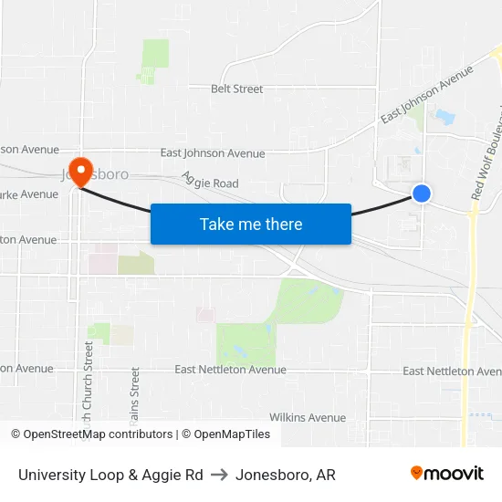 University Loop & Aggie Rd to Jonesboro, AR map