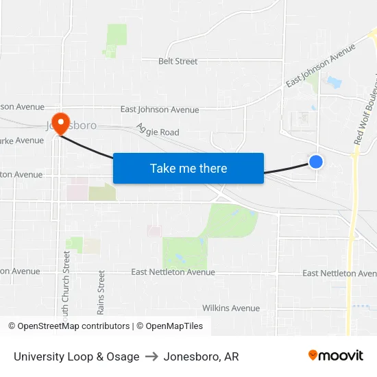 University Loop & Osage to Jonesboro, AR map