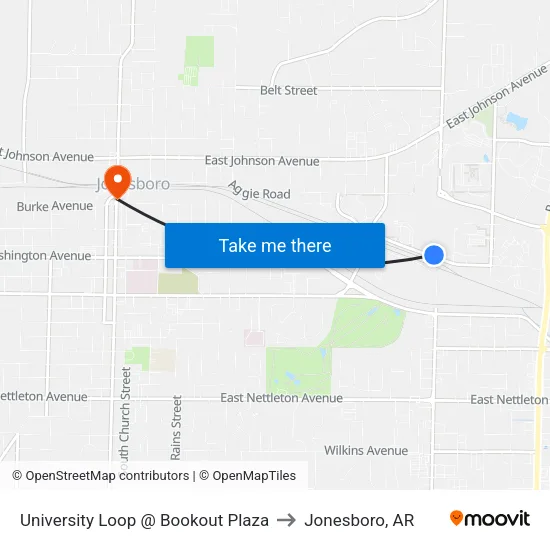 University Loop @ Bookout Plaza to Jonesboro, AR map
