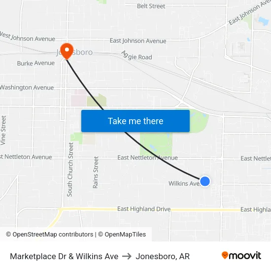 Marketplace Dr & Wilkins Ave to Jonesboro, AR map