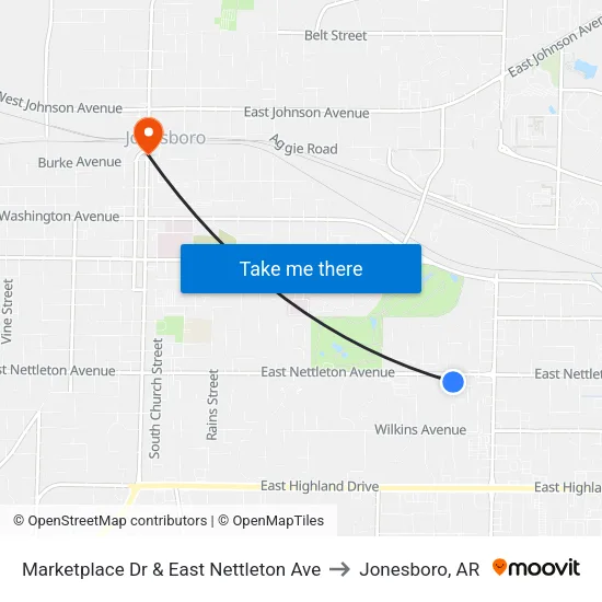 Marketplace Dr & East Nettleton Ave to Jonesboro, AR map