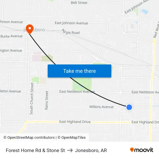 Forest Home Rd & Stone St to Jonesboro, AR map