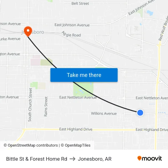 Bittle St & Forest Home Rd to Jonesboro, AR map