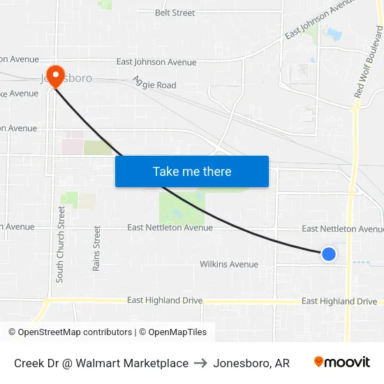 Creek Dr @ Walmart Marketplace to Jonesboro, AR map