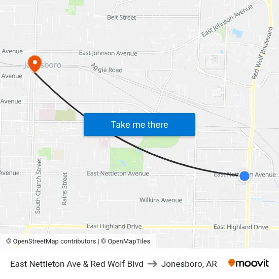 East Nettleton Ave & Red Wolf Blvd to Jonesboro, AR map