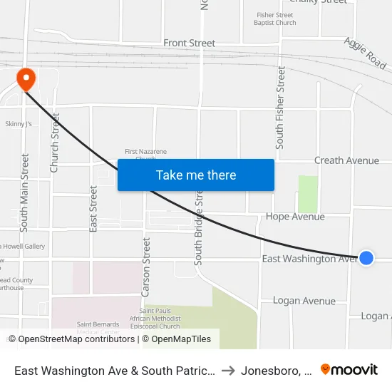 East Washington Ave & South Patrick St to Jonesboro, AR map