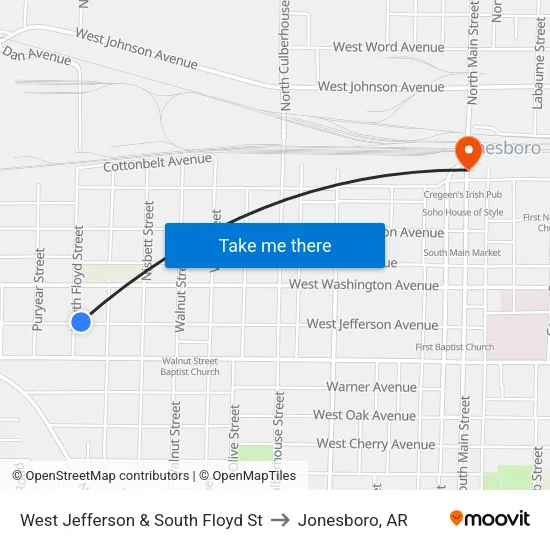 West Jefferson & South Floyd St to Jonesboro, AR map