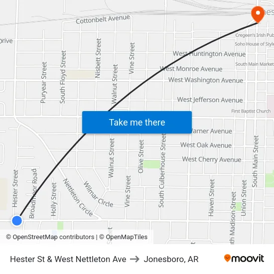 Hester St & West Nettleton Ave to Jonesboro, AR map