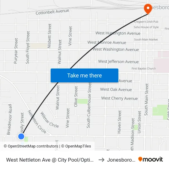 West Nettleton Ave @ City Pool/Optimist Park to Jonesboro, AR map