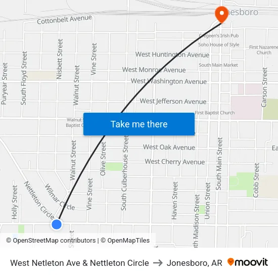 West Netleton Ave & Nettleton Circle to Jonesboro, AR map