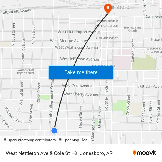 West Nettleton Ave & Cole St to Jonesboro, AR map