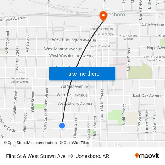 Flint St & West Strawn Ave to Jonesboro, AR map