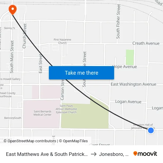 East Matthews Ave & South Patrick St to Jonesboro, AR map