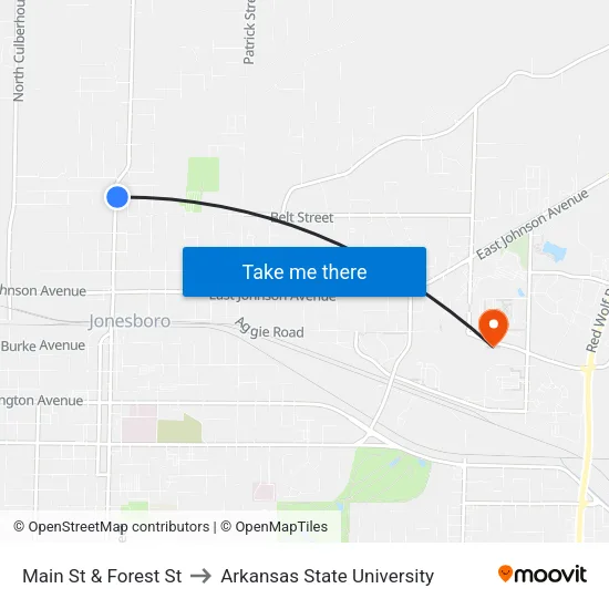 Main St & Forest St to Arkansas State University map