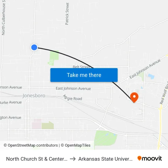 North Church St & Center St to Arkansas State University map