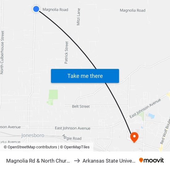 Magnolia Rd & North Church St to Arkansas State University map