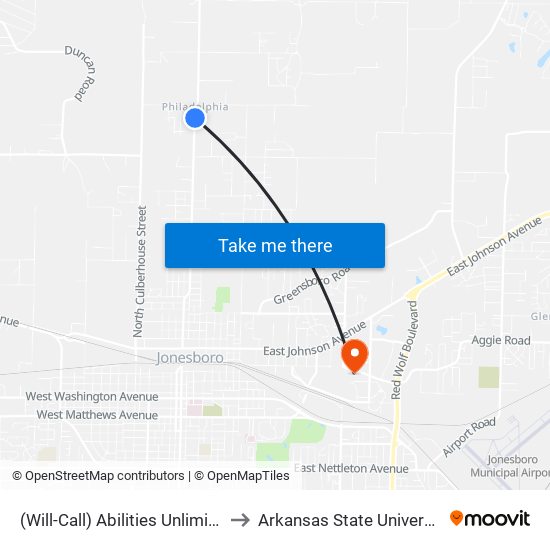 (Will-Call) Abilities Unlimited to Arkansas State University map