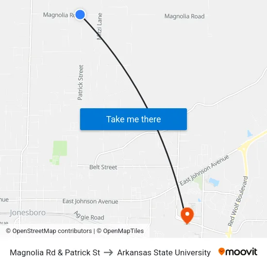 Magnolia Rd & Patrick St to Arkansas State University map