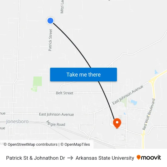 Patrick St & Johnathon Dr to Arkansas State University map