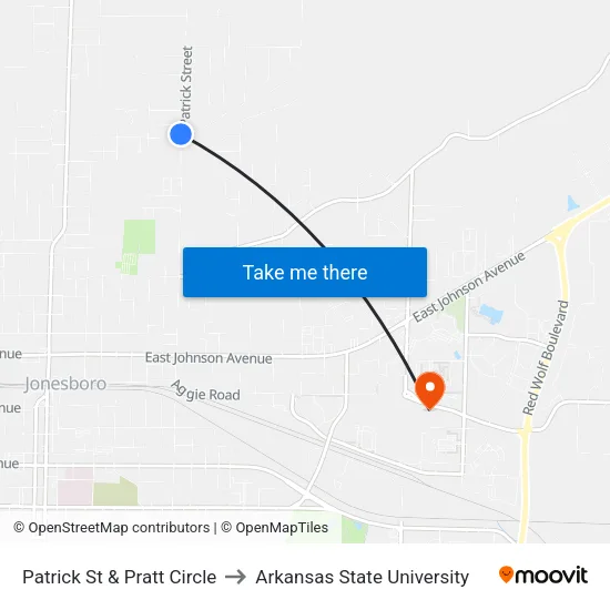 Patrick St & Pratt Circle to Arkansas State University map