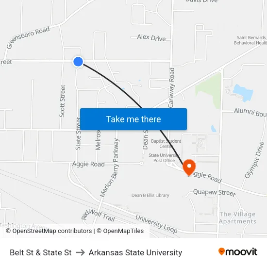 Belt St & State St to Arkansas State University map