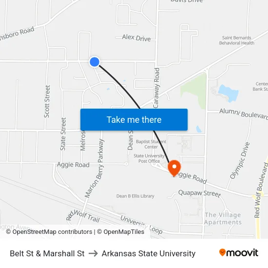 Belt St & Marshall St to Arkansas State University map