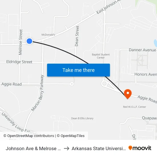 Johnson Ave & Melrose St to Arkansas State University map