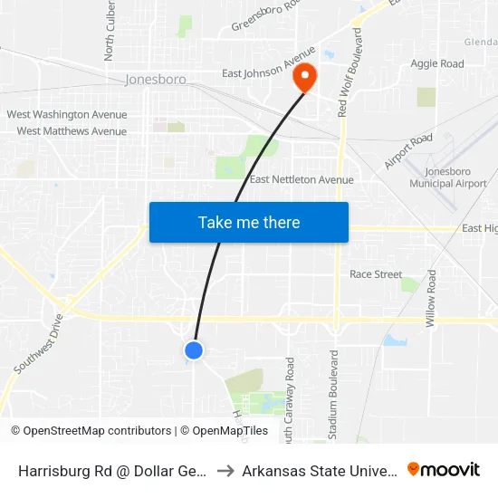Harrisburg Rd @ Dollar General to Arkansas State University map