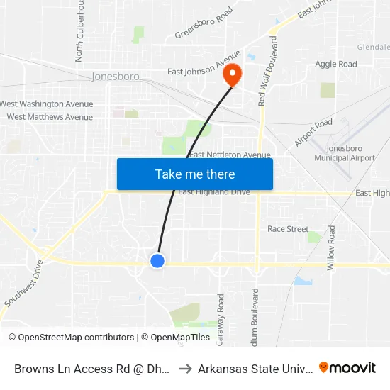 Browns Ln Access Rd @ Dhs Office to Arkansas State University map