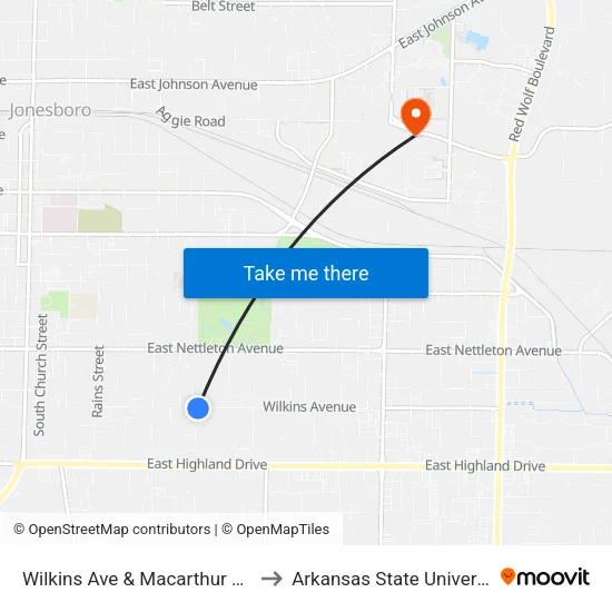 Wilkins Ave & Macarthur Park to Arkansas State University map