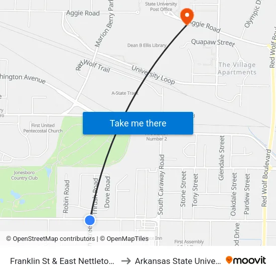 Franklin St & East Nettleton Ave to Arkansas State University map