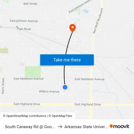 South Caraway Rd @ Goodwill to Arkansas State University map