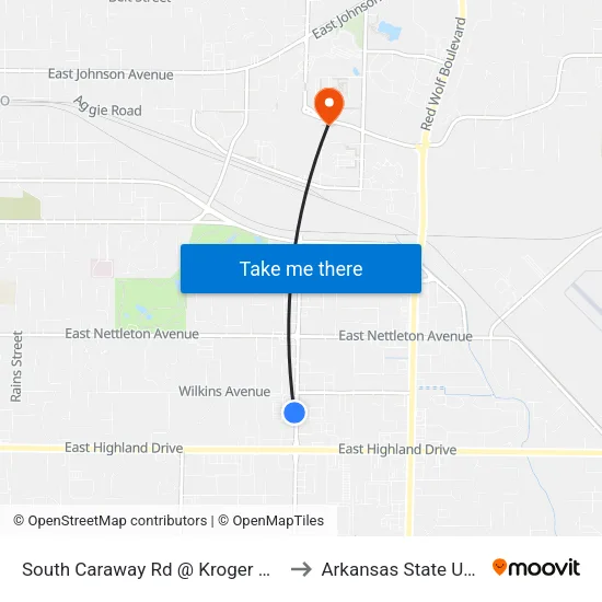 South Caraway Rd @ Kroger Marketplace to Arkansas State University map