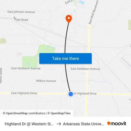 Highland Dr @ Western Sizzlin to Arkansas State University map