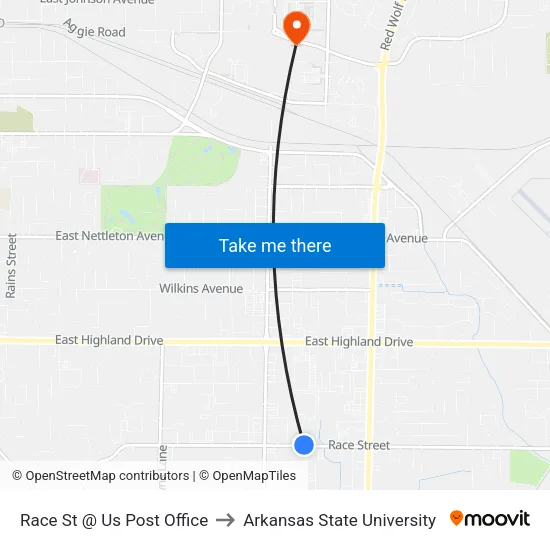Race St @ Us Post Office to Arkansas State University map