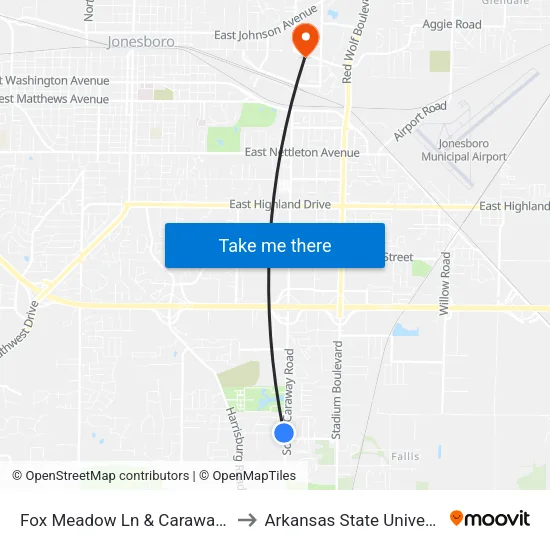 Fox Meadow Ln & Caraway Rd to Arkansas State University map