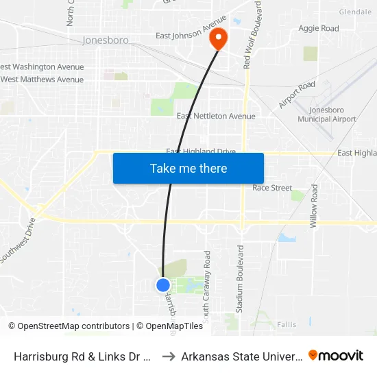 Harrisburg Rd & Links Dr West to Arkansas State University map