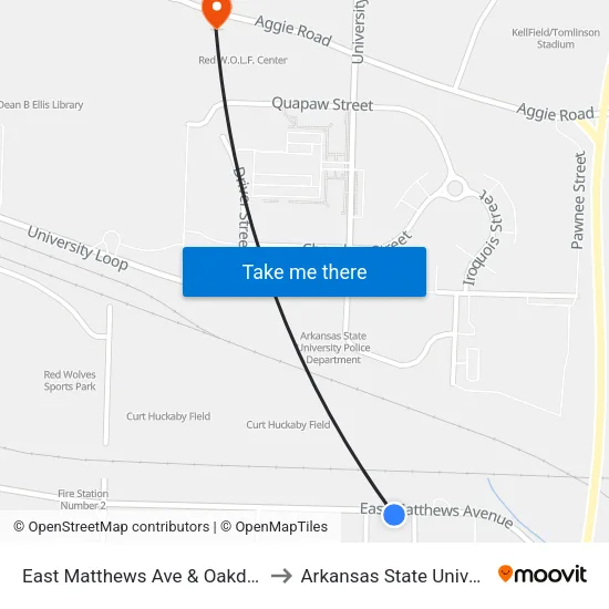 East Matthews Ave & Oakdale St to Arkansas State University map