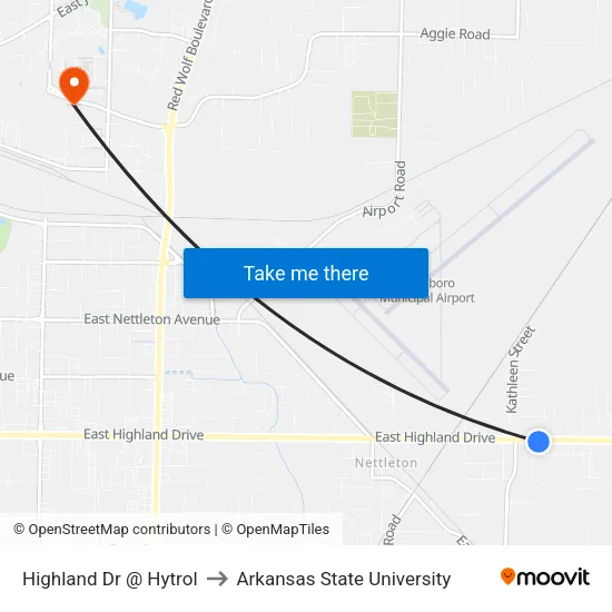 Highland Dr @ Hytrol to Arkansas State University map