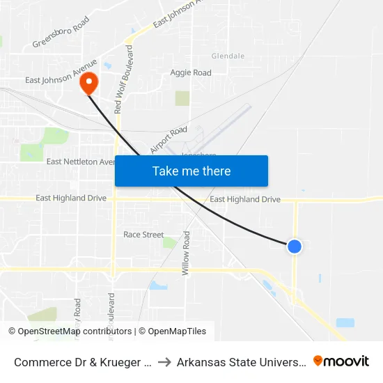 Commerce Dr & Krueger Dr to Arkansas State University map