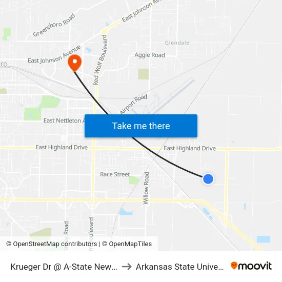 Krueger Dr @ A-State Newport to Arkansas State University map