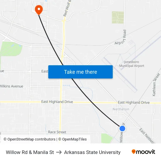 Willow Rd & Manila St to Arkansas State University map