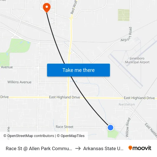 Race St @ Allen Park Community Center to Arkansas State University map