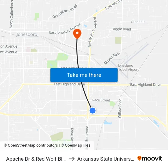 Apache Dr & Red Wolf Blvd to Arkansas State University map