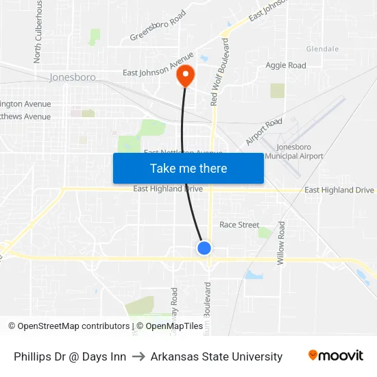 Phillips Dr @ Days Inn to Arkansas State University map