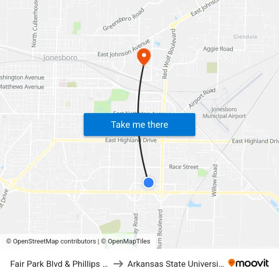 Fair Park Blvd & Phillips Dr to Arkansas State University map
