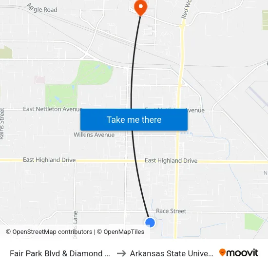 Fair Park Blvd & Diamond Cove to Arkansas State University map