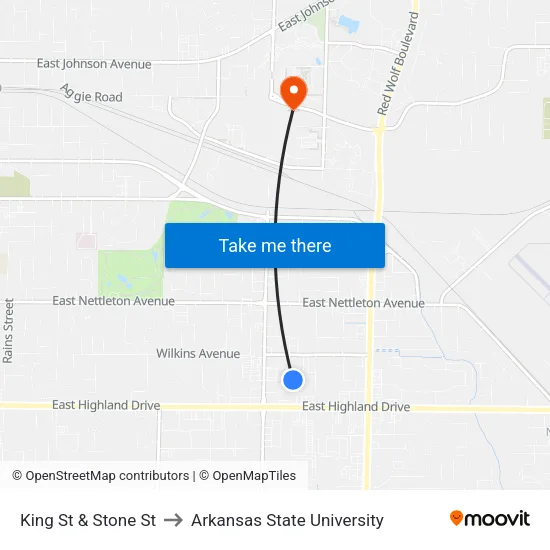 King St & Stone St to Arkansas State University map