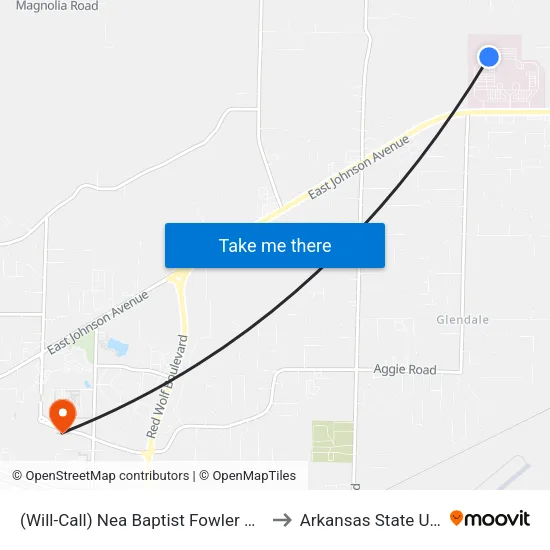 (Will-Call) Nea Baptist Fowler Cancer Center to Arkansas State University map