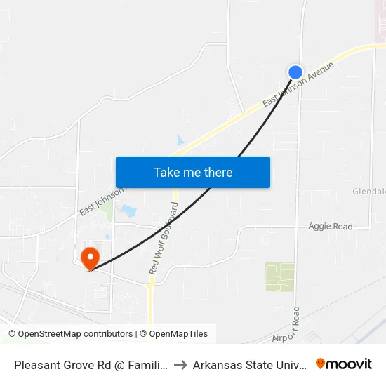 Pleasant Grove Rd @ Families Inc to Arkansas State University map